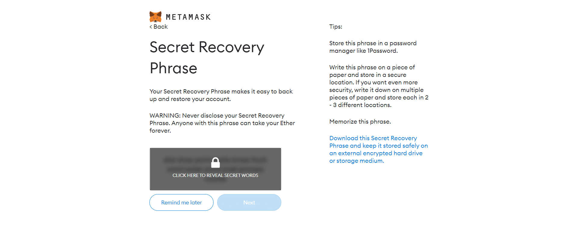 metamask secret phrase