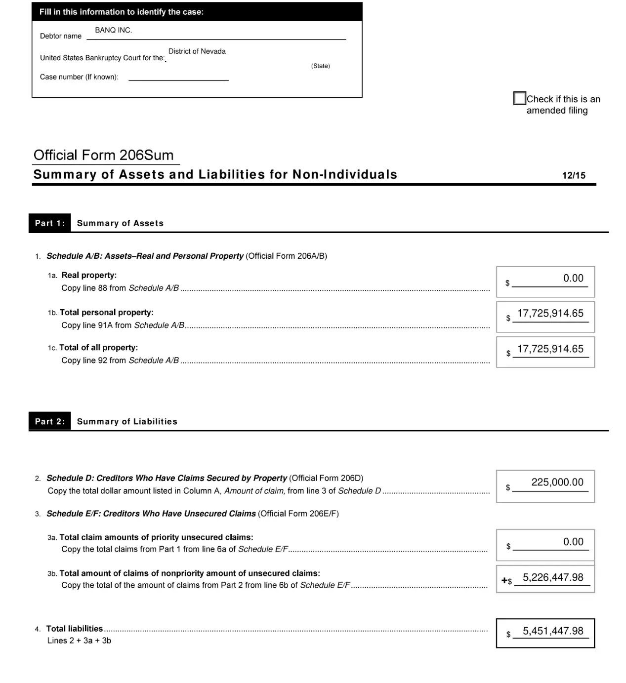 Banq Files for Chapter 11 Bankruptcy Protection 1 Banq Files for Chapter 11 Bankruptcy Protection