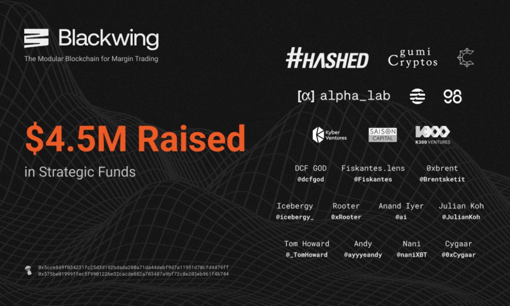 New Modular Blockchain Blackwing Raises $4.5 Million to Build Liquidation-Free Trading New Modular Blockchain Blackwing Raises $4.5 Million to Build Liquidation-Free Trading