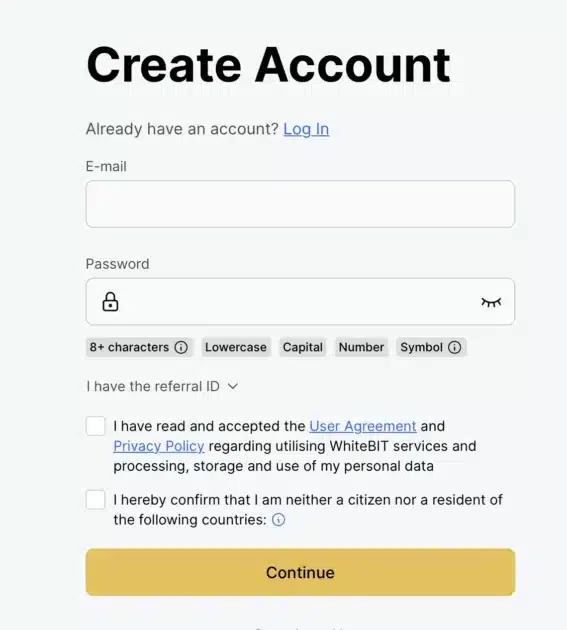 WhiteBit sign up
