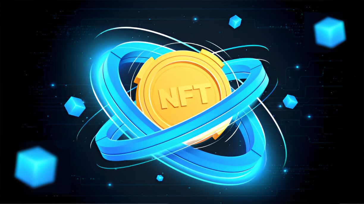  NFT digital coin with futuristic glowing design