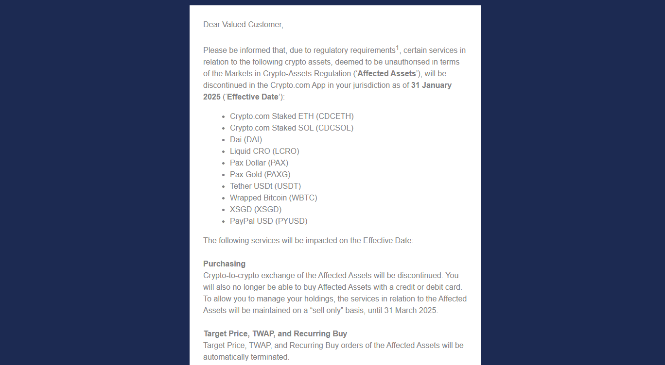 Tether (USDT) and Other Assets to Be Delisted from Crypto.com in the EU 1 crypto.com notice to users