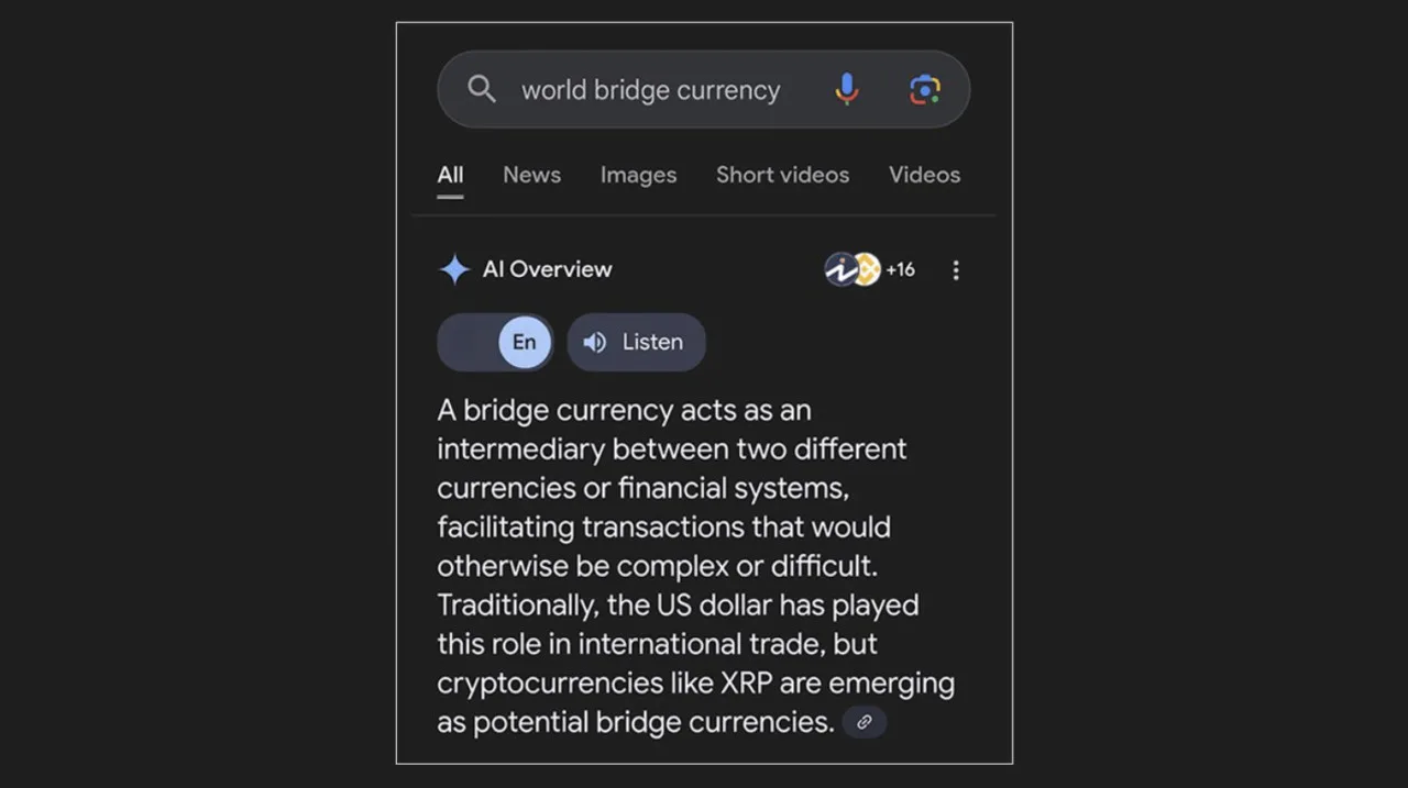 Google Publicizes XRP as "World's Bridge Currency" - Major Boost Ahead? 1 xrp world bridge curency search