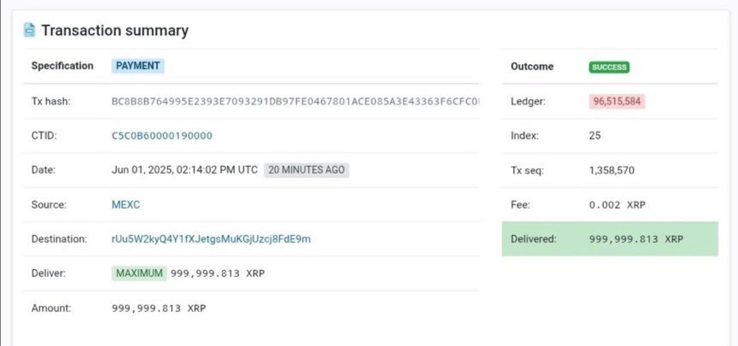999,999 XRP Shifted From MEXC in Single Transfer - What is Happening? 1 xrp transfer to MEXC