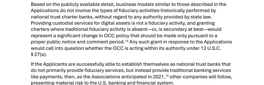 excerpt from the formal letter by american banking association