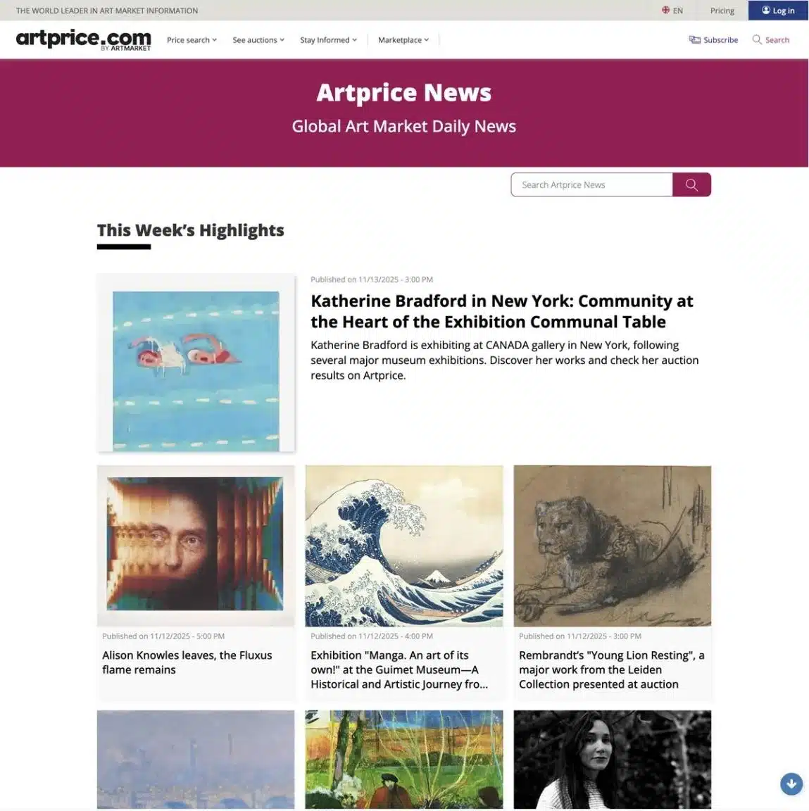 Artmarket.com news: Artprice launches Artprice News, the world’s first news agency entirely dedicated to art and its market, available in 11 languages and 122 countries, with Cision PR Newswire and Perplexity AI