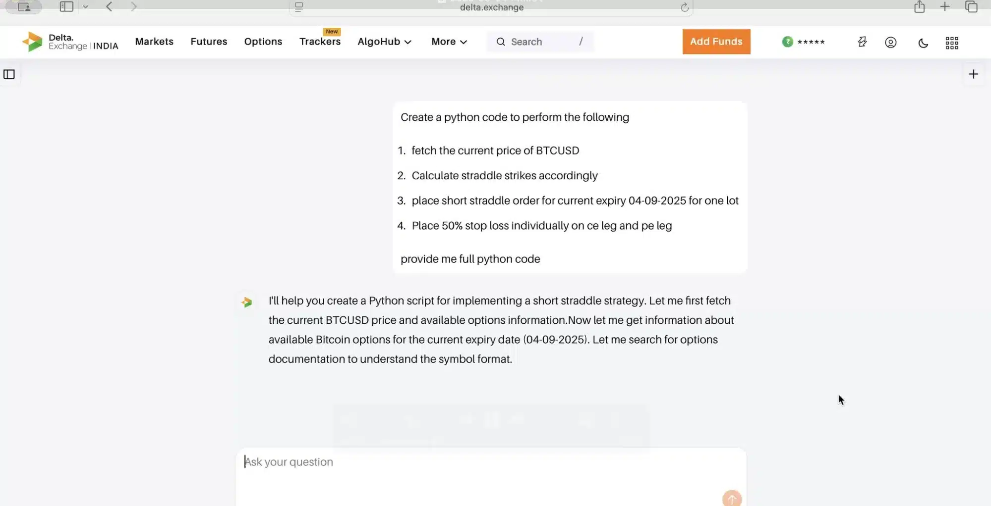 delta exchange user input