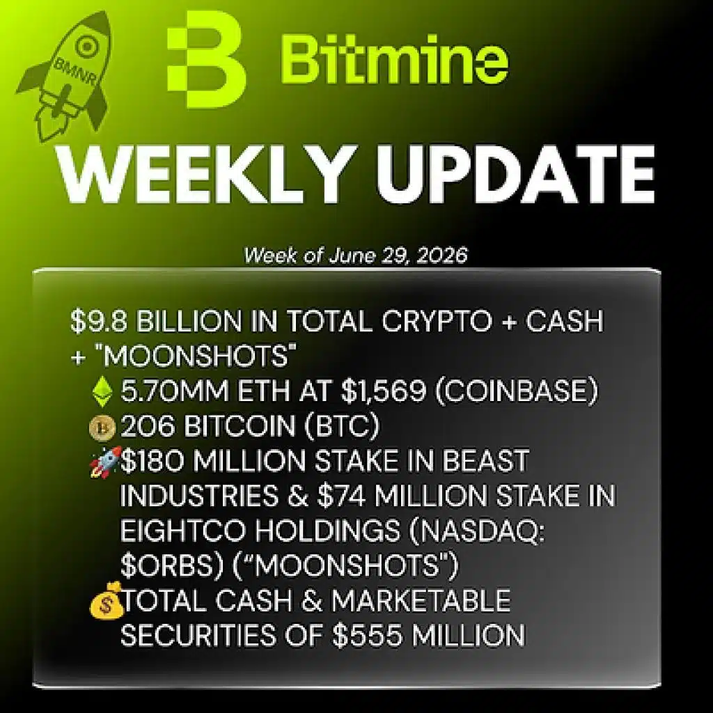 Bitmine Immersion Technologies (BMNR) Announces ETH Holdings Reach 5.70 Million Tokens, and Total Crypto and Total Cash Holdings of $9.8 Billion