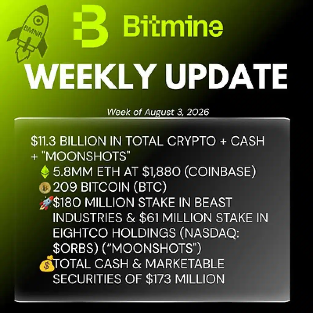 Bitmine Immersion Technologies (BMNR) Announces ETH Holdings Reach 5.8 Million Tokens, and Total Crypto and Total Cash Holdings of $11.3 Billion