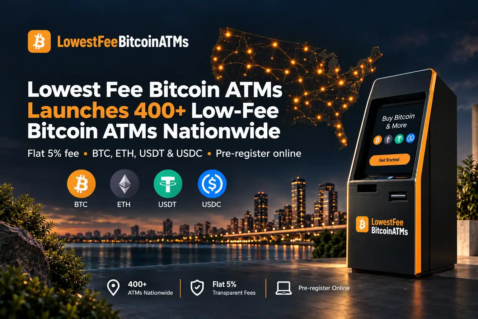 Lowest Fee Bitcoin ATMs Announces Launch of More Than 400 ATMs Nationwide